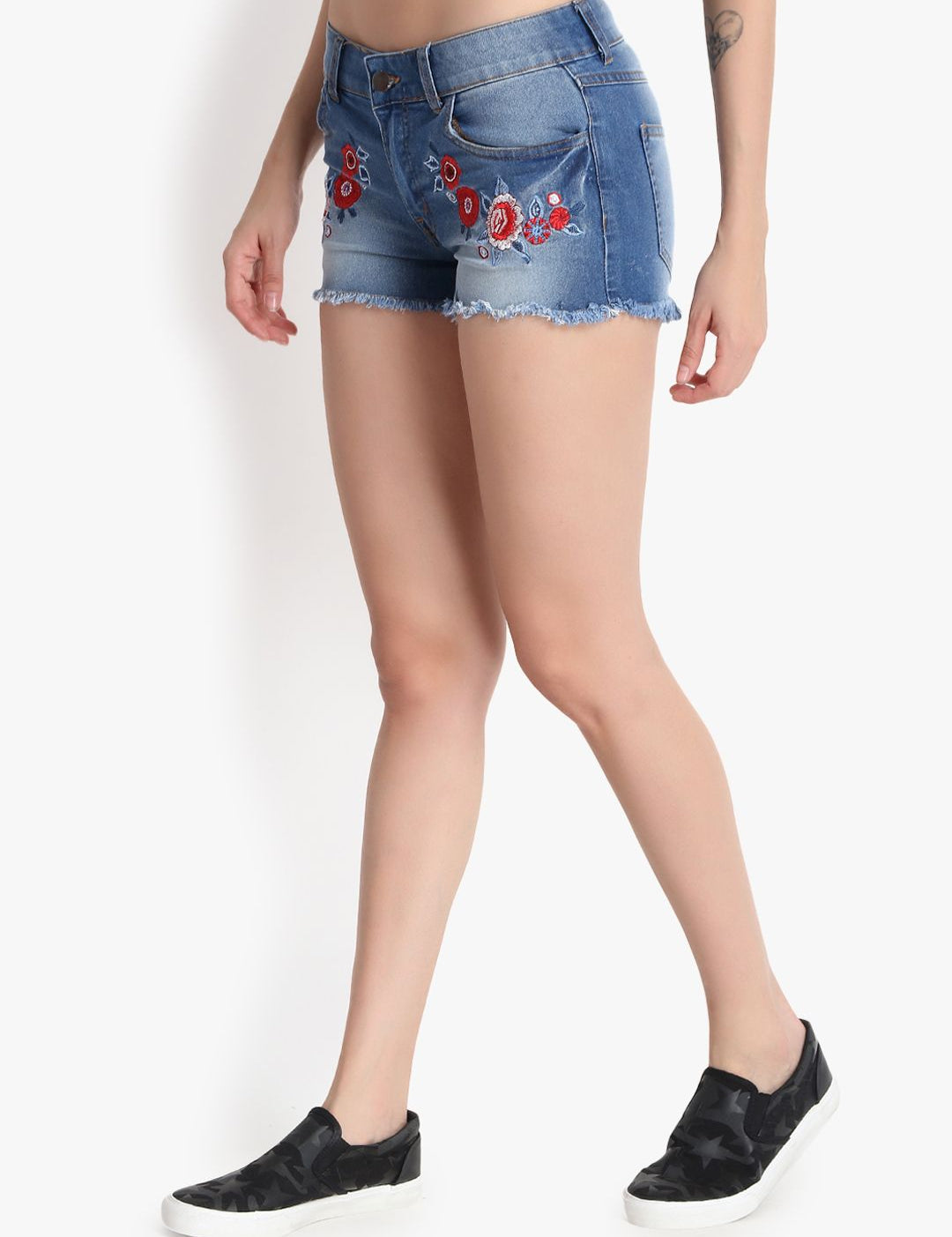 Kotty Women Blue Washed Regular Fit Hot Pants
