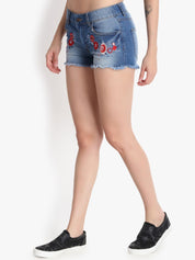 Kotty Women Blue Washed Regular Fit Hot Pants