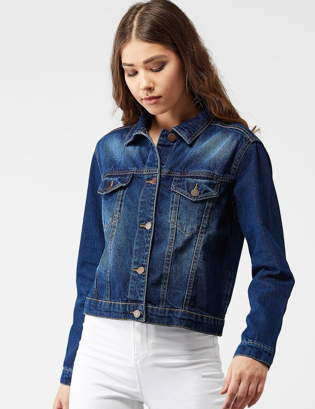 Kotty Women Blue Solid Denim Jacket