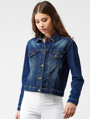 Kotty Women Blue Solid Denim Jacket