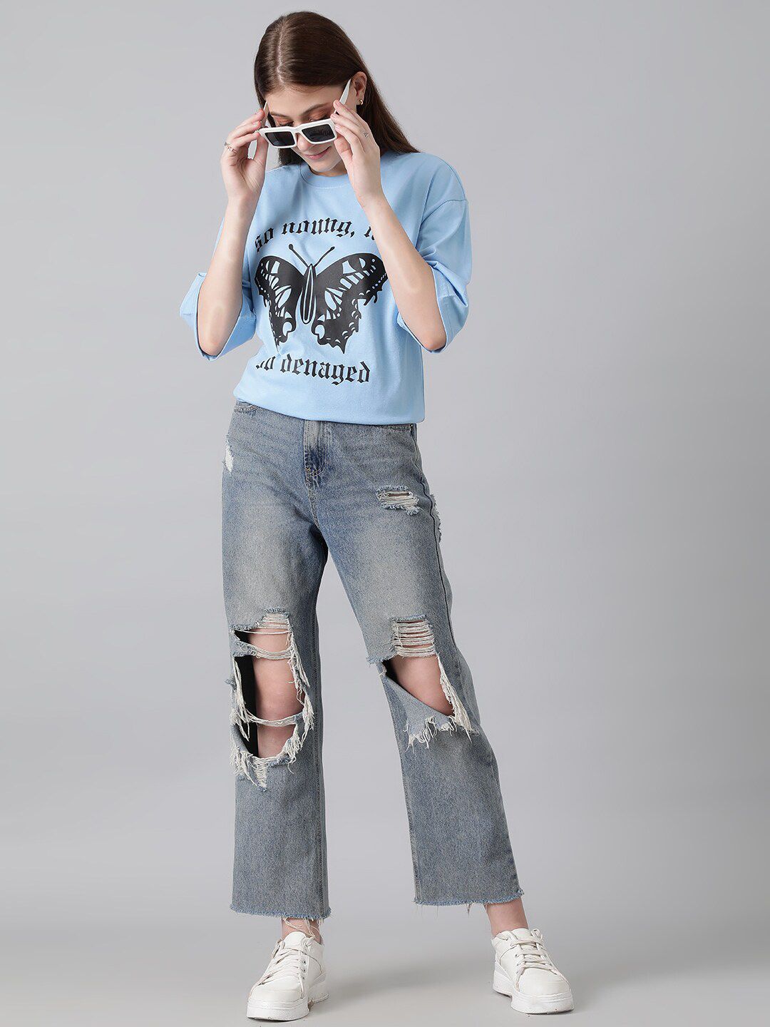 Kotty Graphic Printed Round Neck Oversized T-shirt