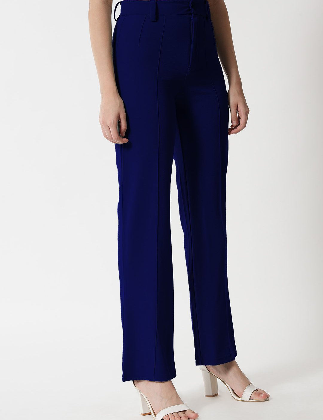 KOTTY BIZwear Women Navy Blue Relaxed Straight Fit High-Rise Easy Wash Trousers