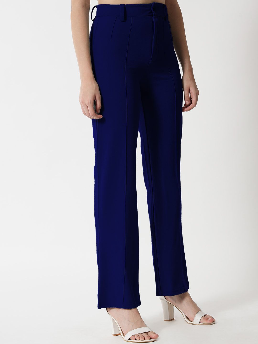 KOTTY BIZwear Women Navy Blue Relaxed Straight Fit High-Rise Easy Wash Trousers