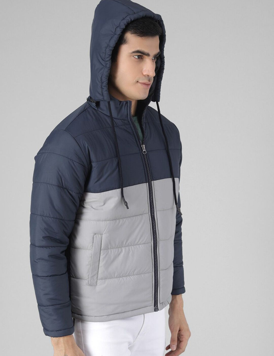 Kotty Men Blue & Grey Colourblocked Padded Jacket