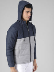 Kotty Men Blue & Grey Colourblocked Padded Jacket