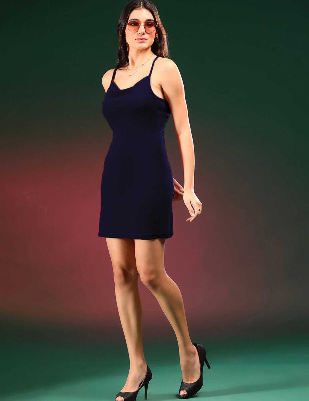 Kotty Solid Cowl Neck Bodycon Mini Dress