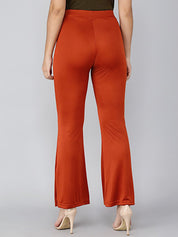 Kotty Women Orange Flared High Rise Bootcut Trousers