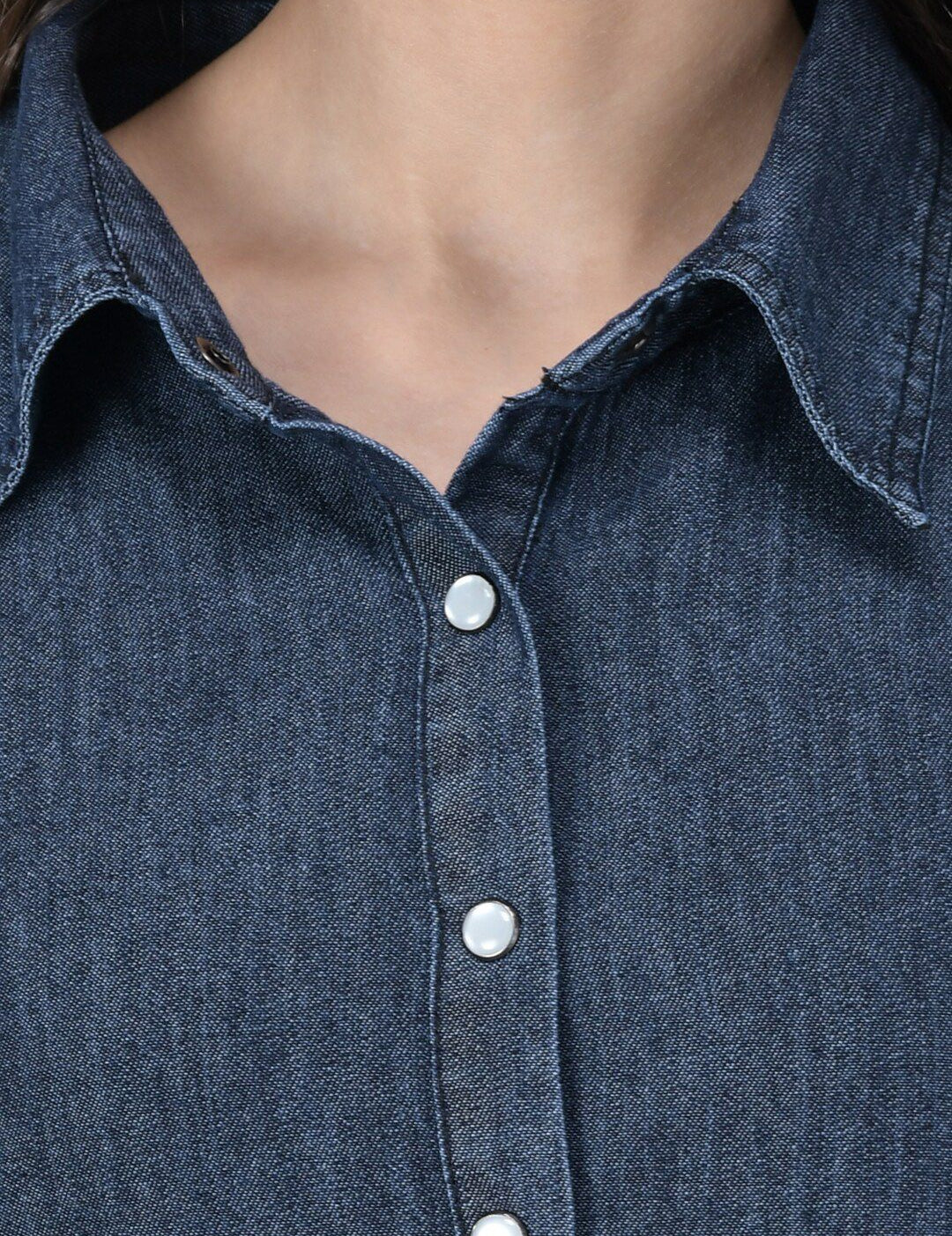 Kotty Women Denim Blue Solid A-Line Dress