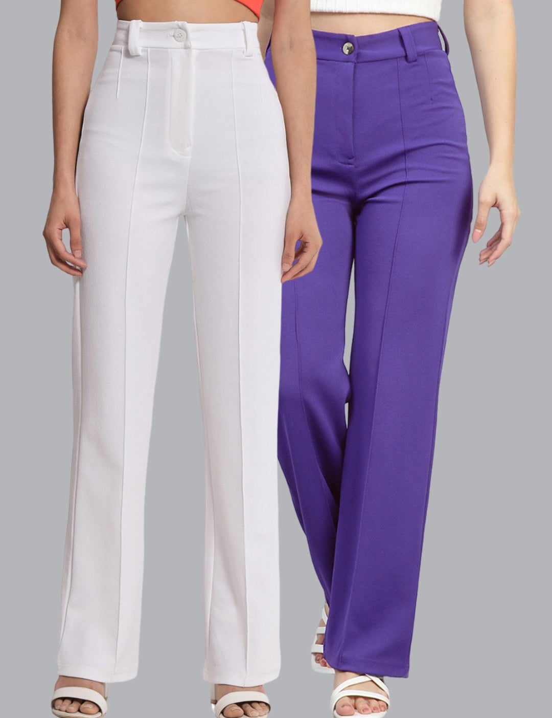 Kotty Women Pack Of 2 Relaxed Straight Leg Fit High-Rise Easy Wash Trousers