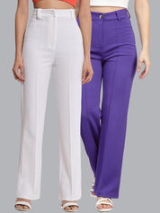 Kotty Women Pack Of 2 Relaxed Straight Leg Fit High-Rise Easy Wash Trousers