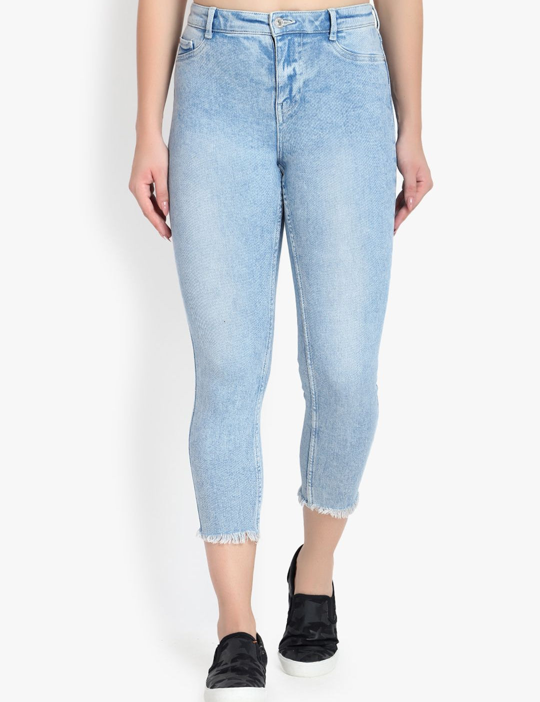 Kotty Women Blue Skinny Fit High-Rise Clean Look Stretchable Cropped Jeans