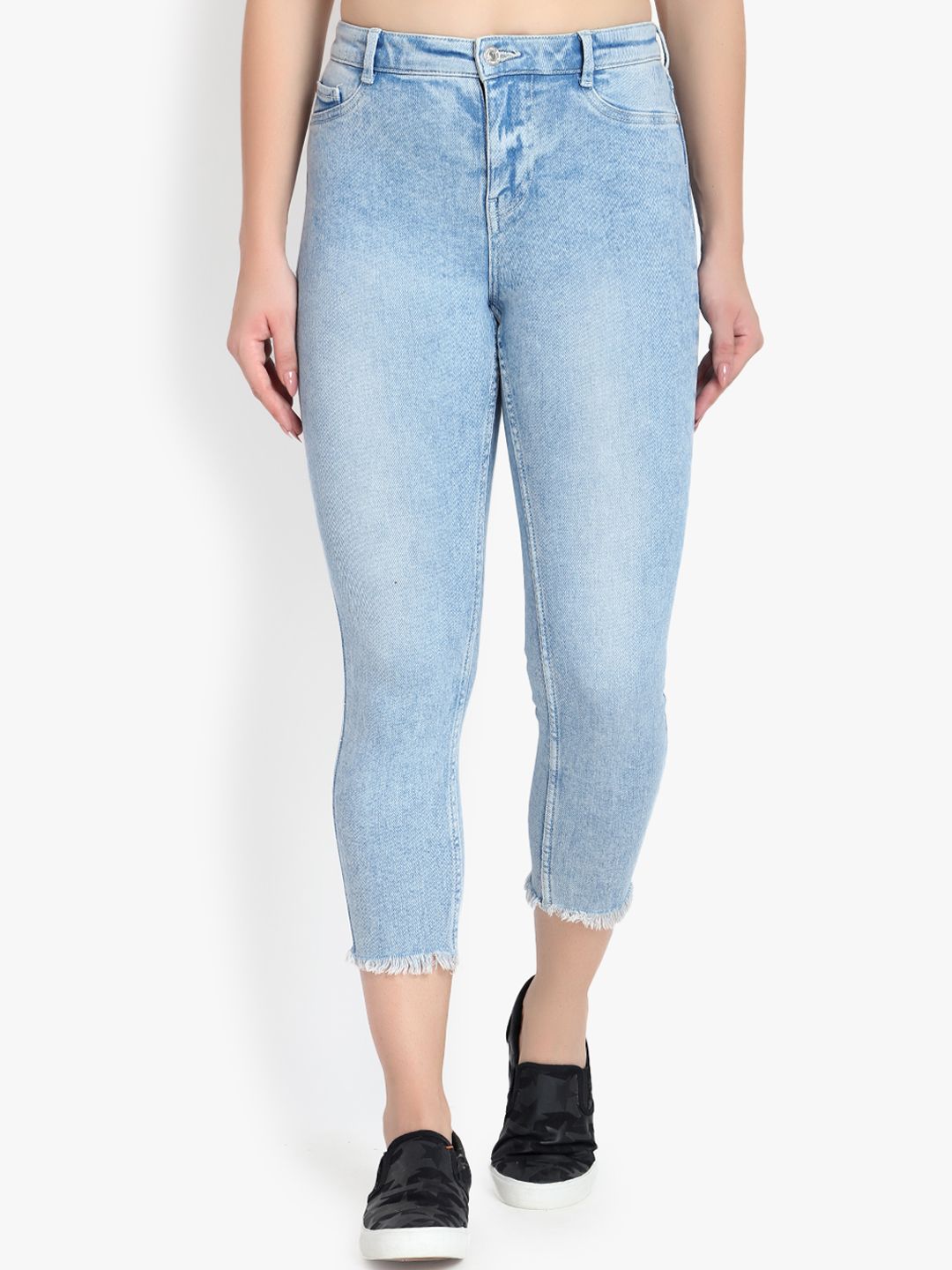 Kotty Women Blue Skinny Fit High-Rise Clean Look Stretchable Cropped Jeans