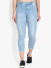 Kotty Women Blue Skinny Fit High-Rise Clean Look Stretchable Cropped Jeans
