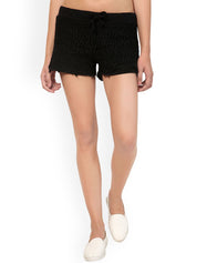 Kotty Women Black Self Design Lounge Shorts