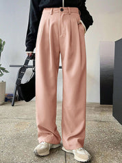KOTTY BIZwear Women Pink Relaxed Straight Leg Straight Fit High-Rise Easy Wash Pleated Trousers