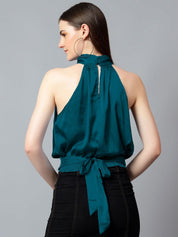 Kotty Women Solid Halter Neck Satin Top