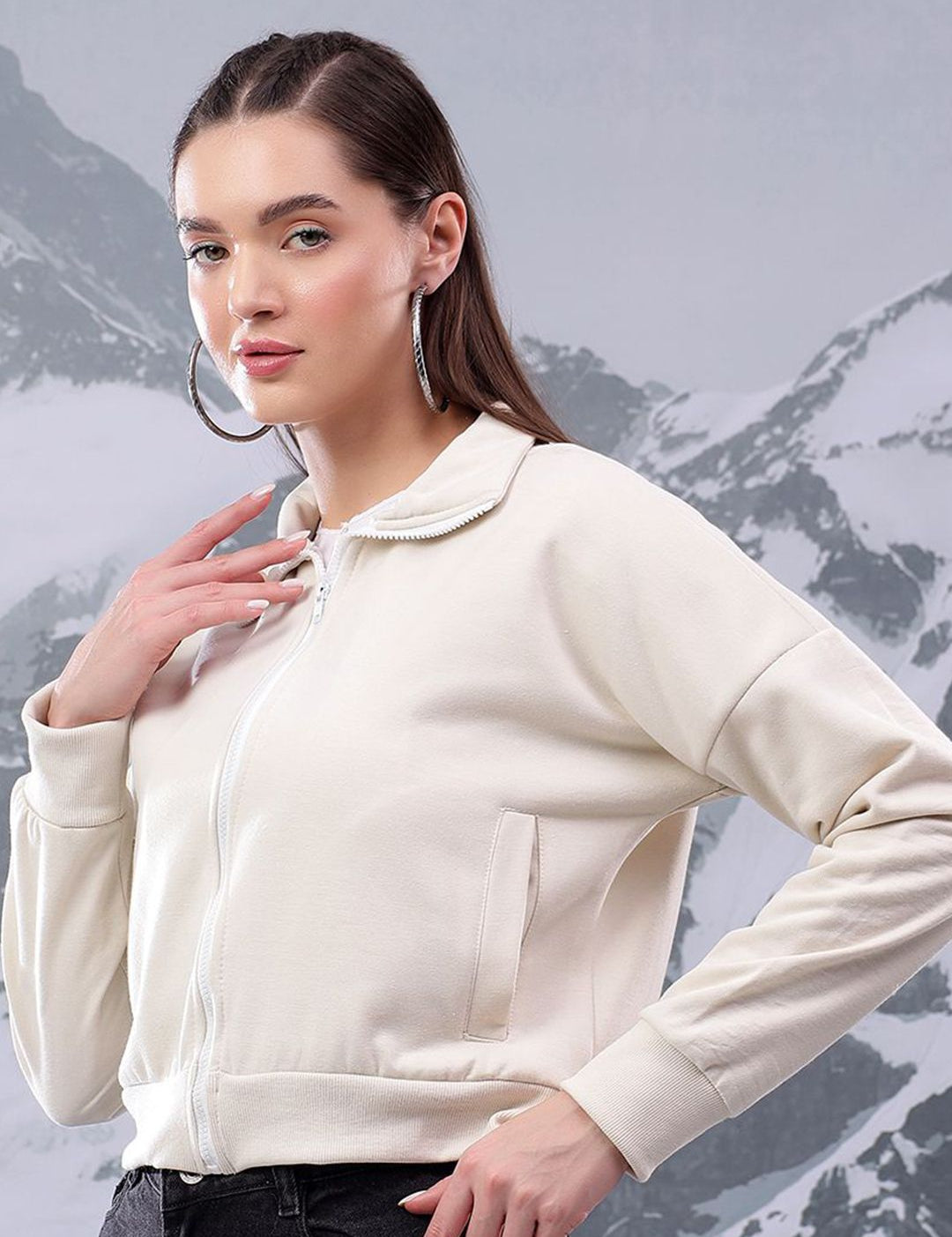 Kotty Women Shirt Collar Crop Sweatshirt