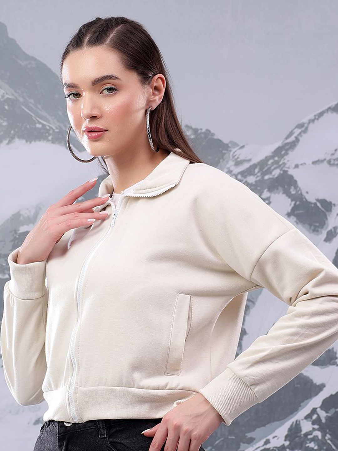 Kotty Women Shirt Collar Crop Sweatshirt