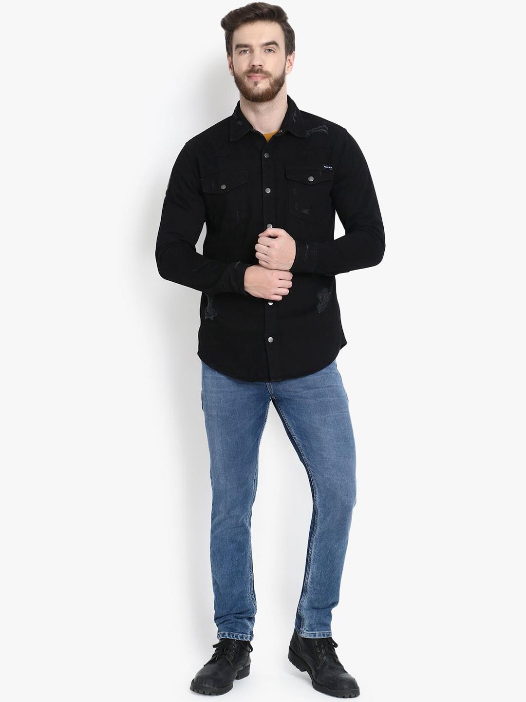 Kotty Men Black Solid Lightweight Denim Jacket