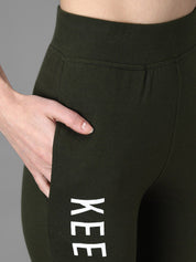 Kotty Women Olive Green & White Printed Joggers