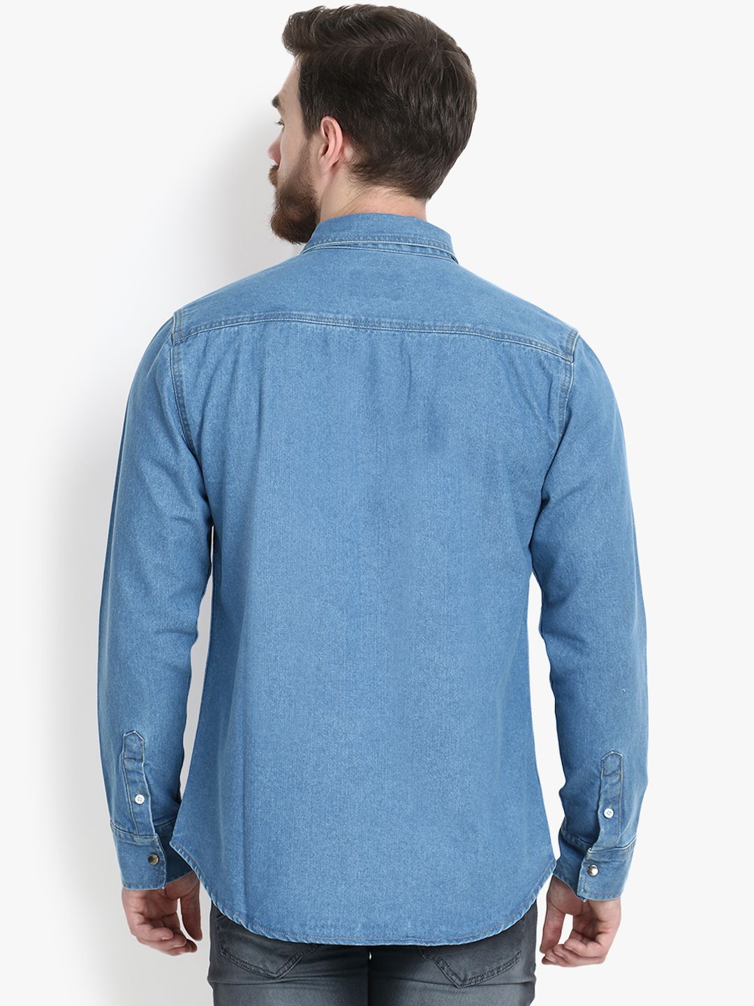 Kotty Men Blue Solid Lightweight Denim Jacket
