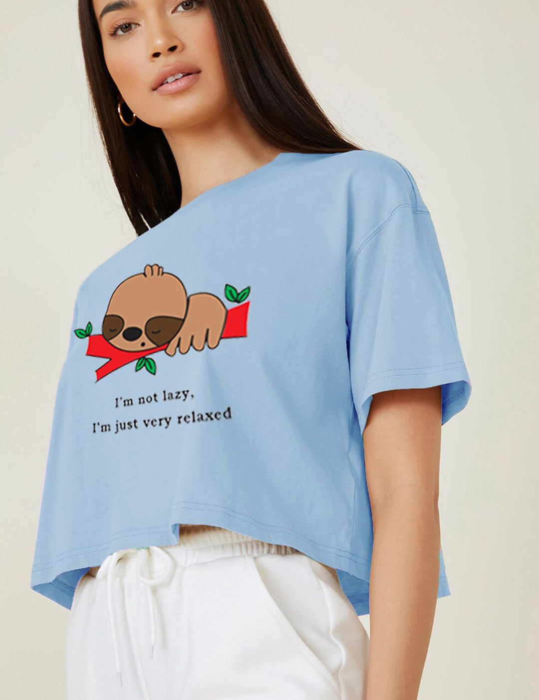 Kotty Typography Printed Round Neck Crop Oversized T-shirt