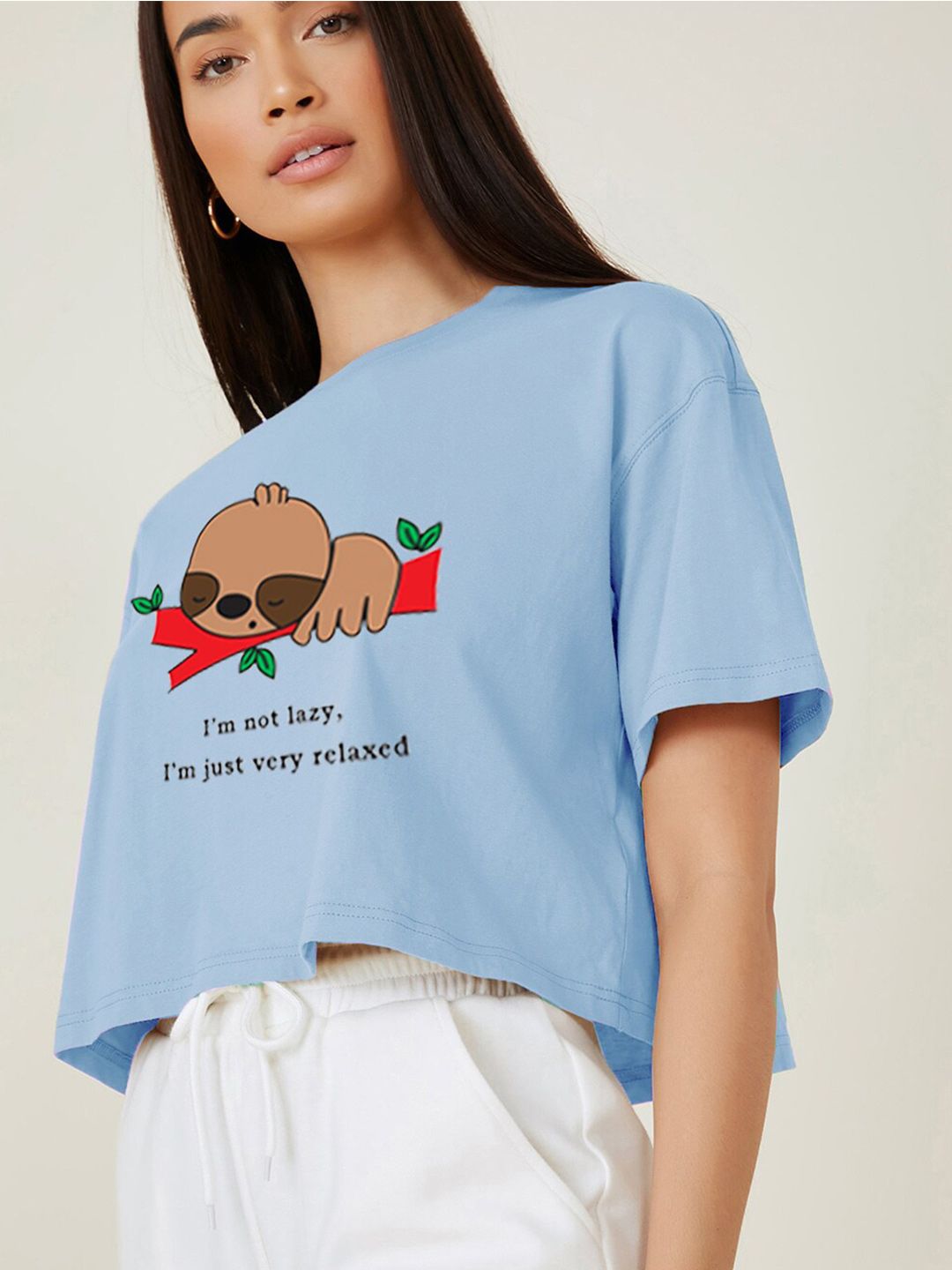 Kotty Typography Printed Round Neck Crop Oversized T-shirt
