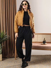 Kotty Women Mock Collar Solid Casual Puffer Insulator Jacket