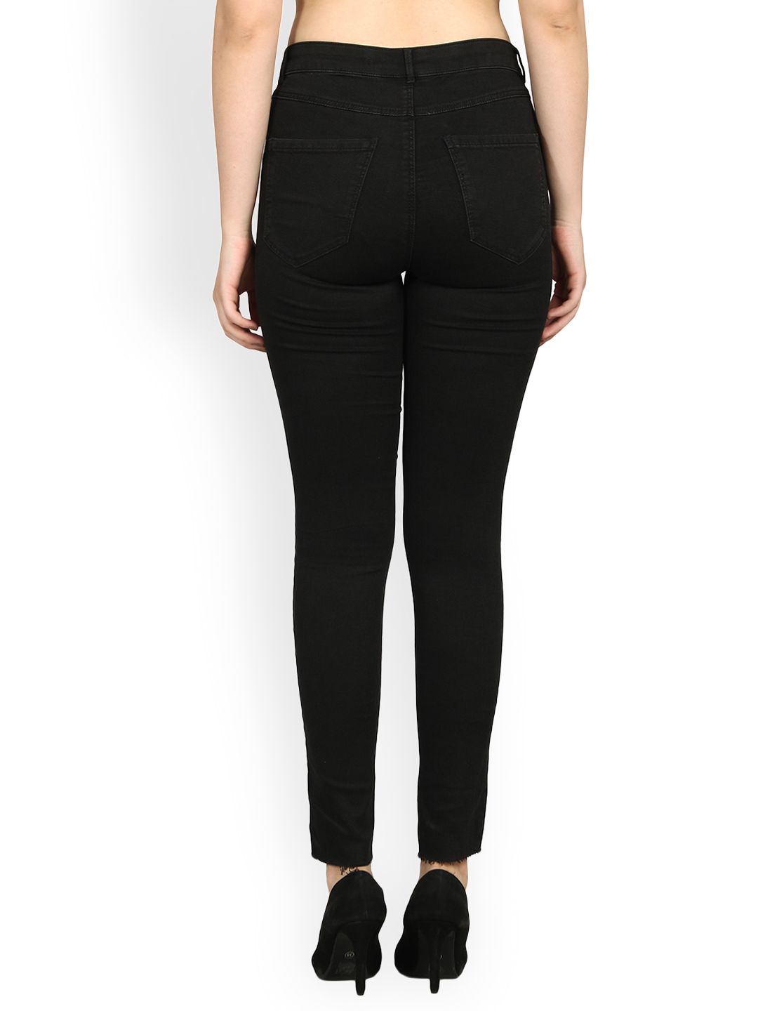 Kotty Women Black Skinny Fit High-Rise Slash Knee Jeans