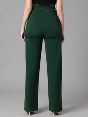 KOTTY BIZwear Women Green Relaxed Straight Leg Easy Wash Parallel Trousers Comes With Belt