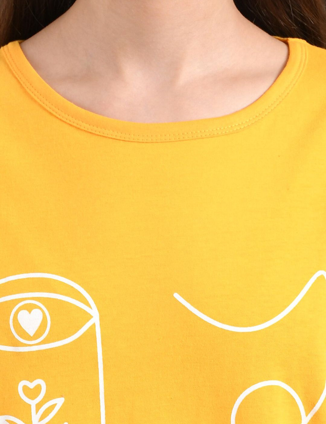 Kotty Women Yellow Printed Round Neck T-shirt