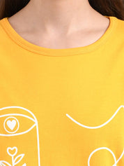 Kotty Women Yellow Printed Round Neck T-shirt