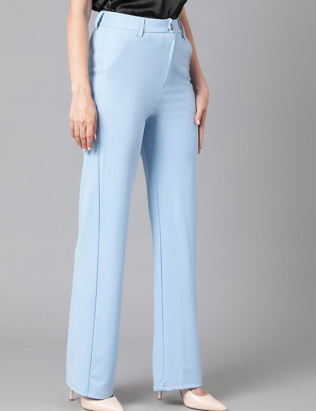 KOTTY BIZwear Women Relaxed Straight Leg High-Rise Easy Wash Straight Fit Trousers