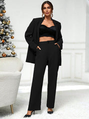 Kotty Black Notched Lapel Collar Single-Breasted Blazer With Trouser 
