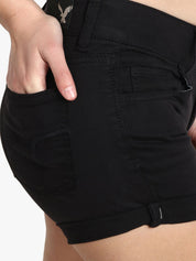 Kotty Women Black Solid Regular Fit Denim Shorts