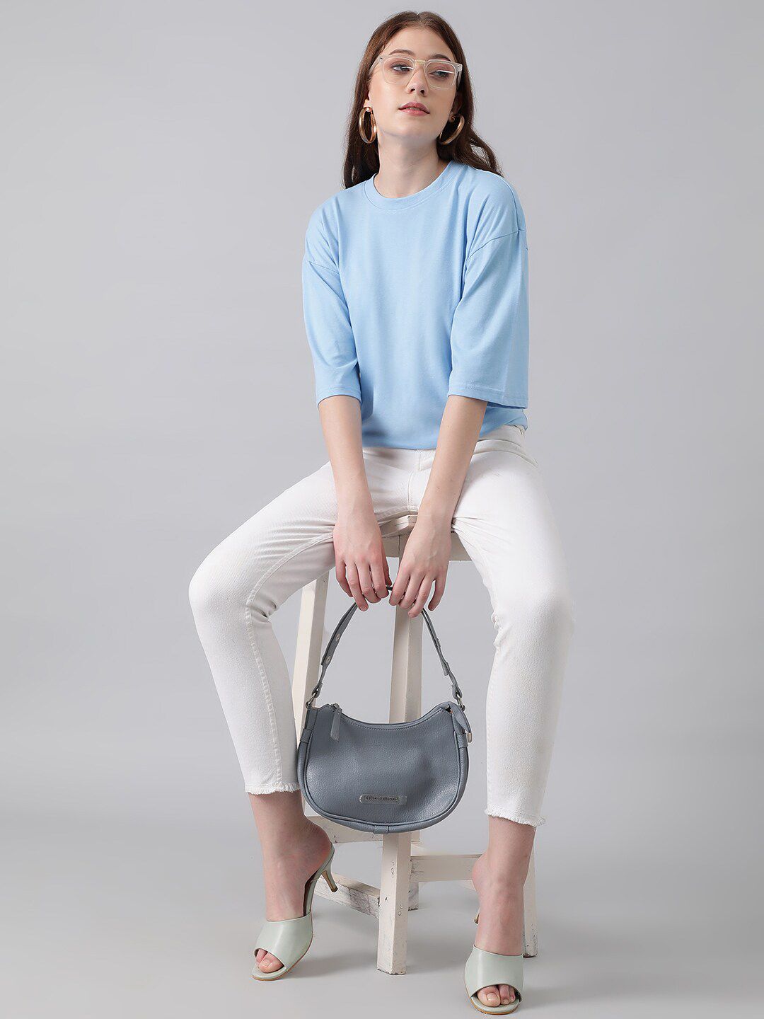 KOTTY Basics Blue Round Neck Oversized T-shirt