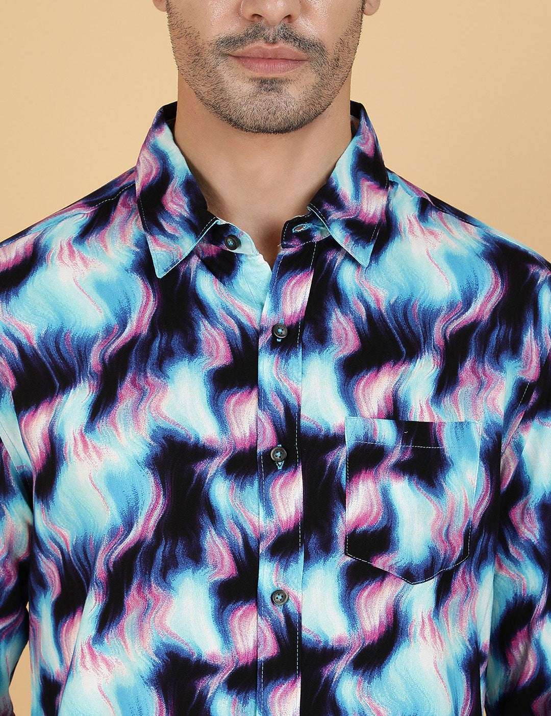 Kotty Men Relaxed Spread Collar Graphic Printed Cotton Casual Shirt