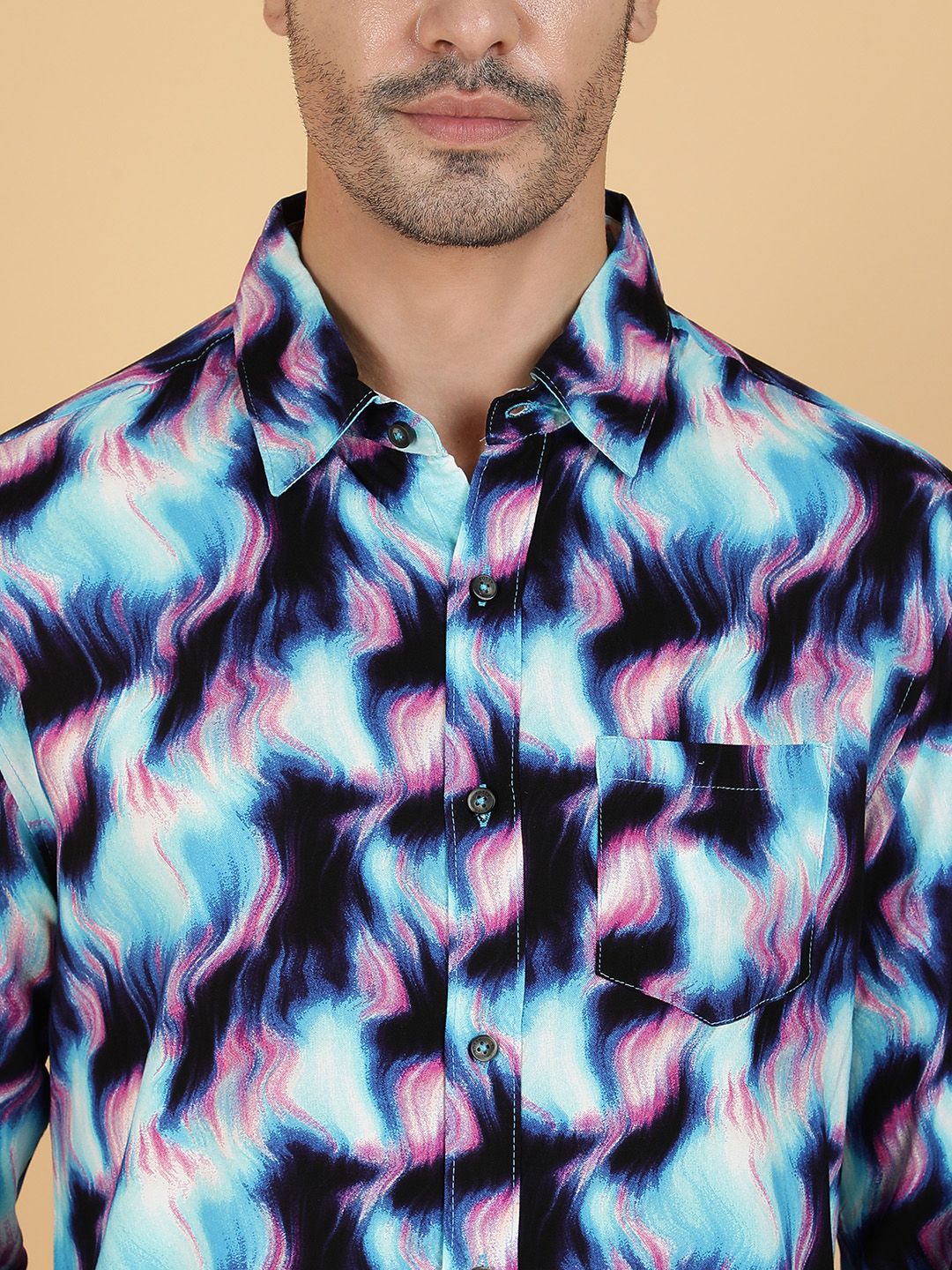 Kotty Men Relaxed Spread Collar Graphic Printed Cotton Casual Shirt