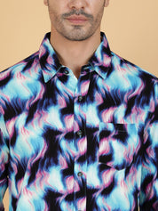 Kotty Men Relaxed Spread Collar Graphic Printed Cotton Casual Shirt