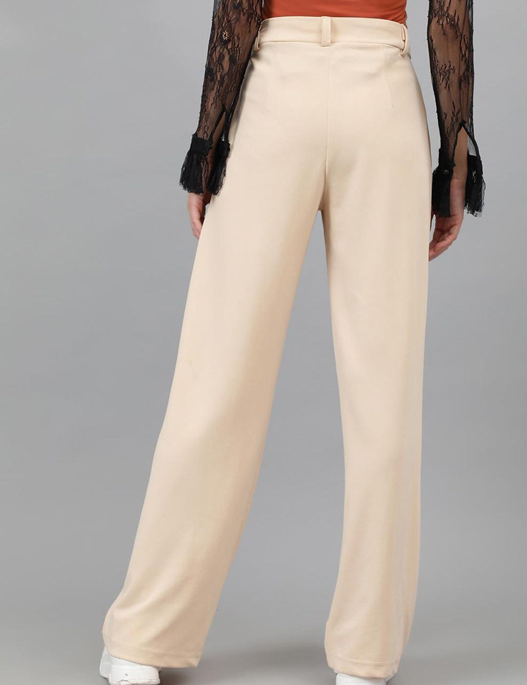Kotty Women Beige Relaxed Straight Leg High-Rise Easy Wash Pleated Parallel Trousers