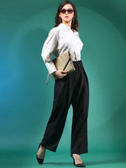 Stylecast X KOTTY BIZwear Black Women Relaxed Straight Leg High-Rise Easy Wash Trousers