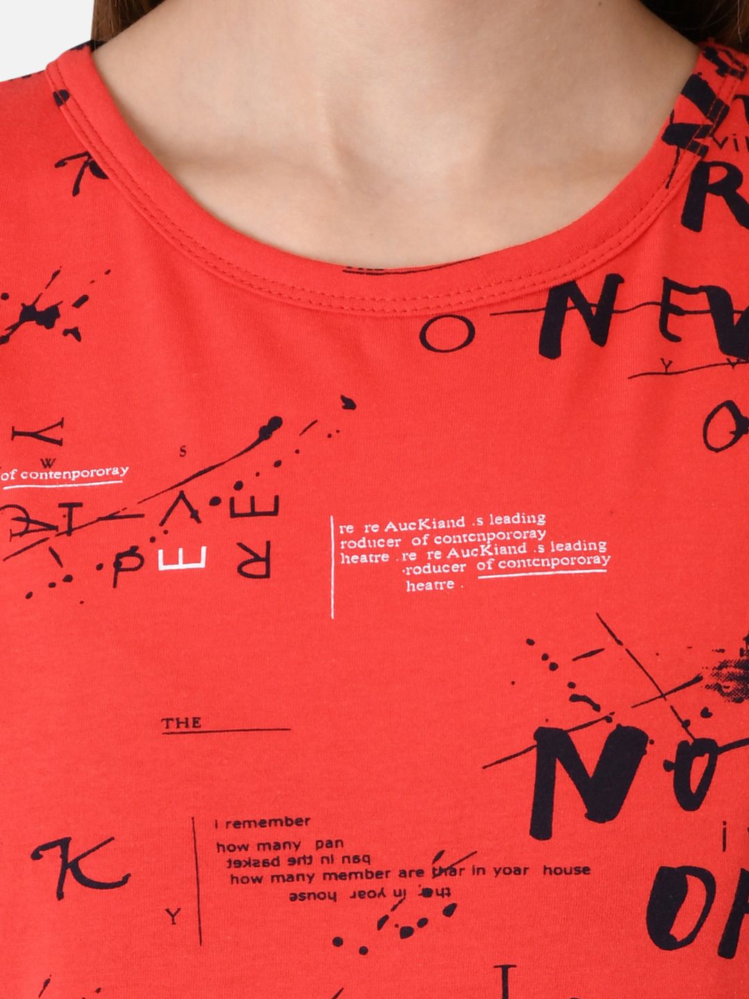 Kotty Women Red & Black Printed Round Neck T-shirt