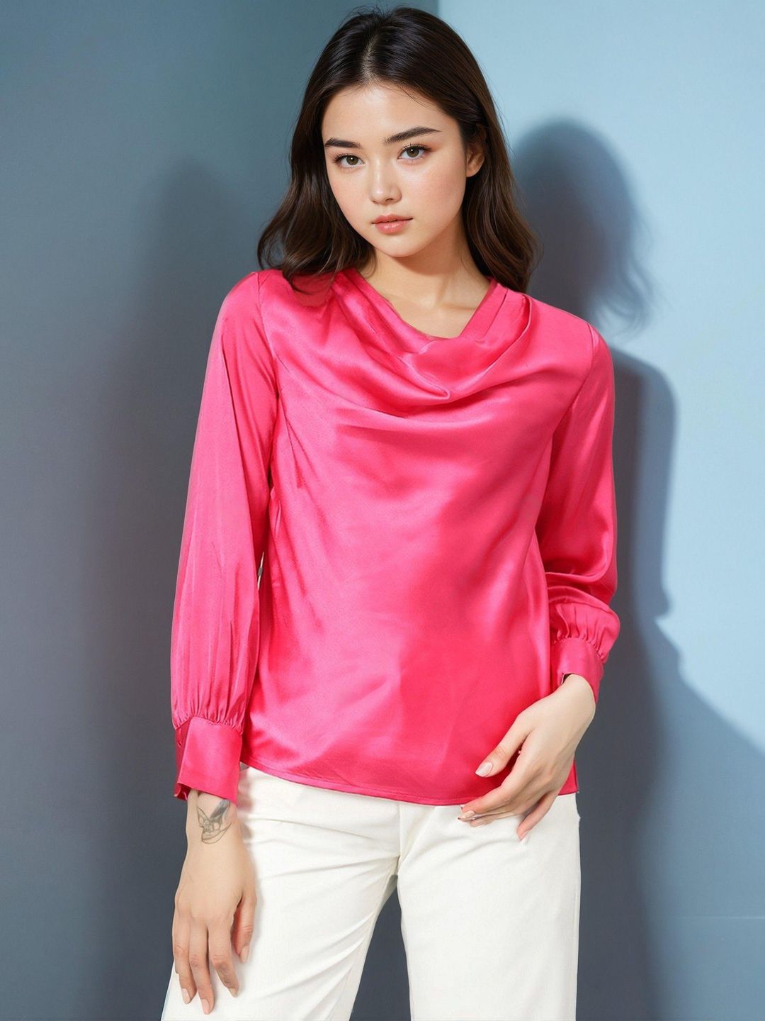 Kotty Women Cowl Neck Satin Top