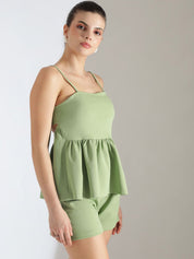 Kotty Green Shoulder Straps Top With Shorts