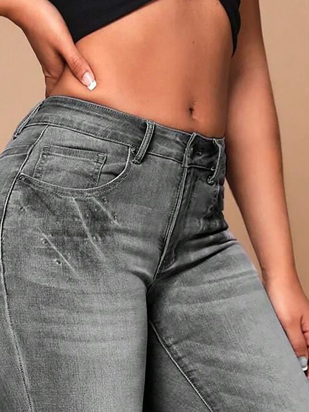 Kotty Women Grey Jean Bootcut Heavy Fade Clean Look Stretchable Jeans