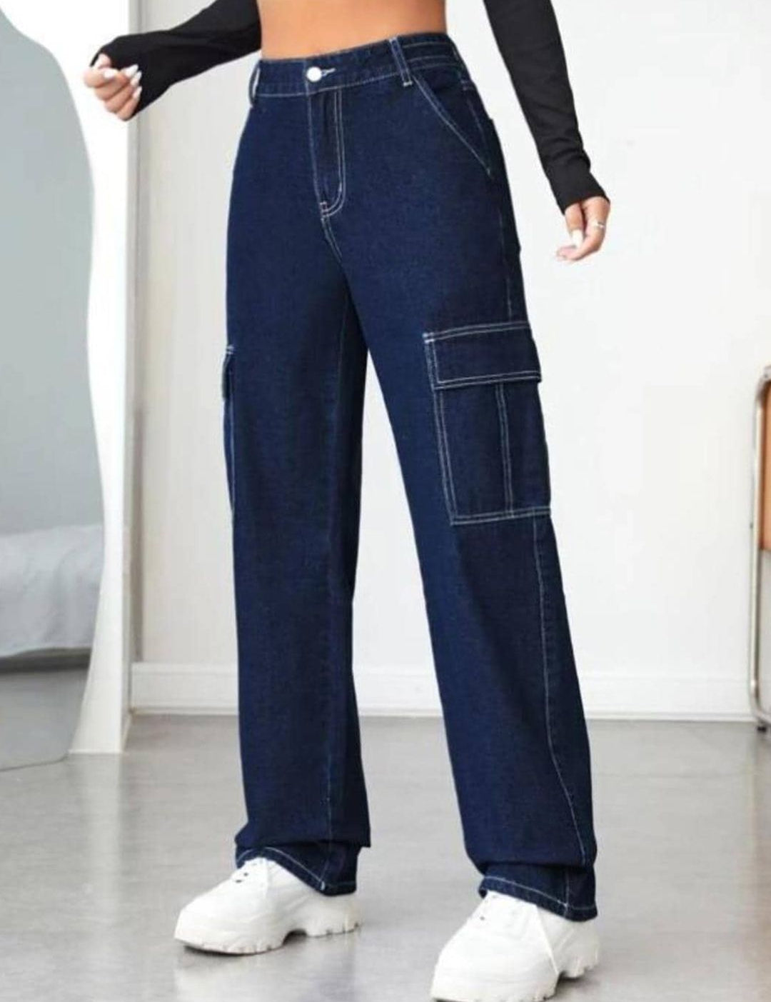 Kotty Women Blue Jean Straight Fit High Rise Clean Look Stretchable Jeans