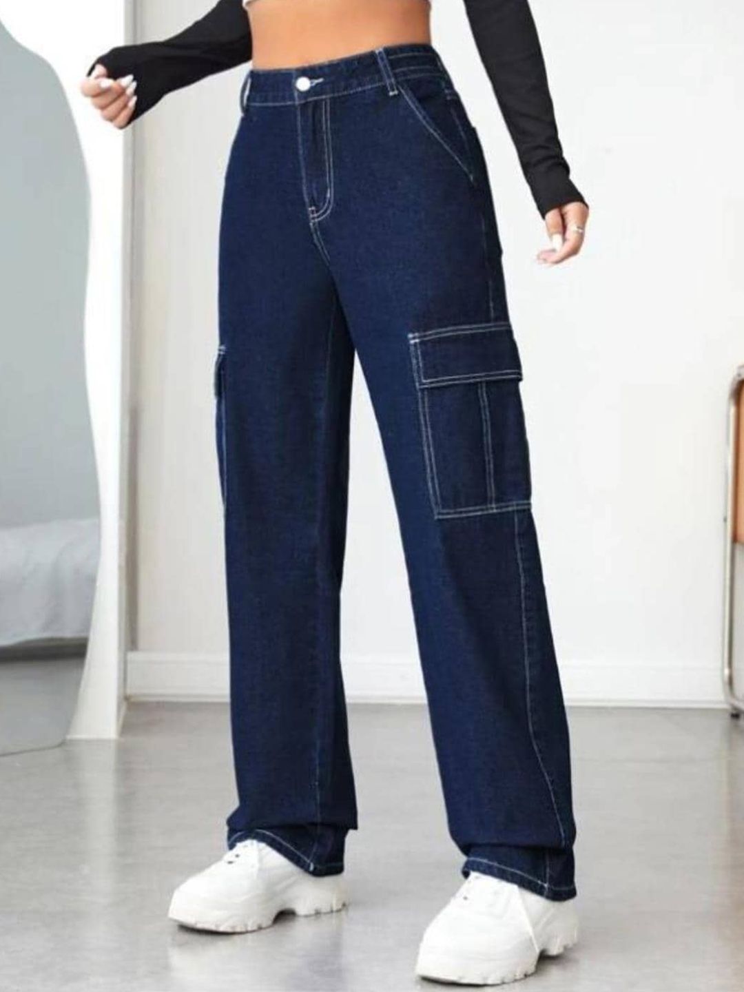 Kotty Women Blue Jean Straight Fit High Rise Clean Look Stretchable Jeans