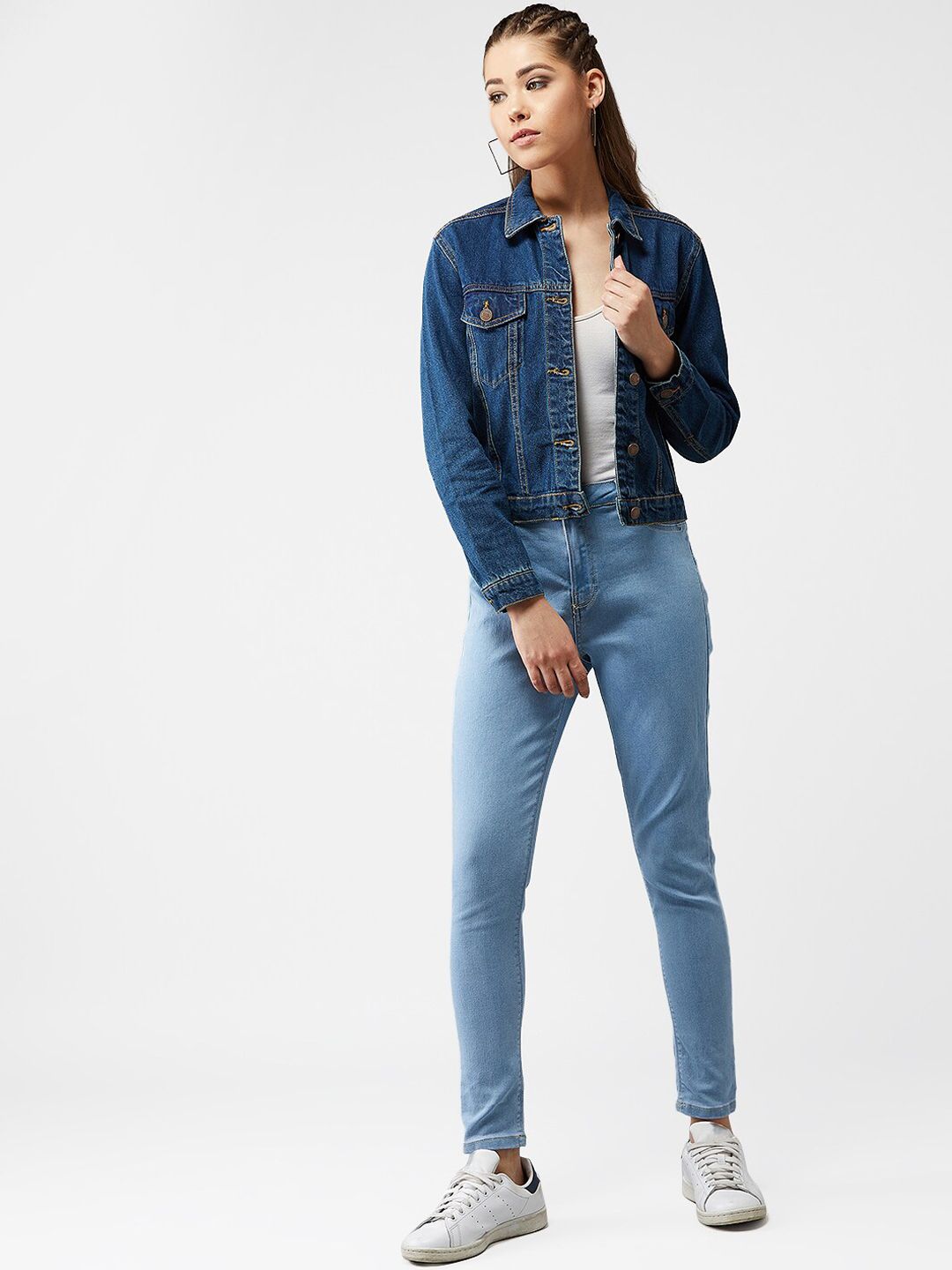 Kotty Women Navy Blue Solid Denim Jacket