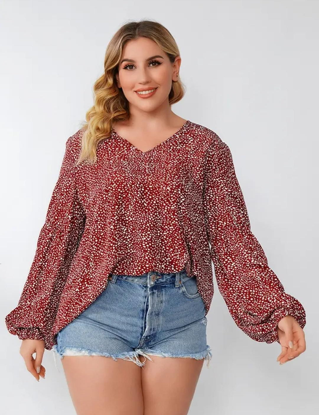 KOTTY Plus Size Abstract Printed Puff Sleeve Crepe Top