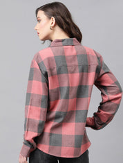 Kotty Buffalo Checks Spread Collar Longline Casual Shirt